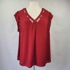 Daniel Rainn Cap Sleeve Top With Lace Trim Red Size 2X